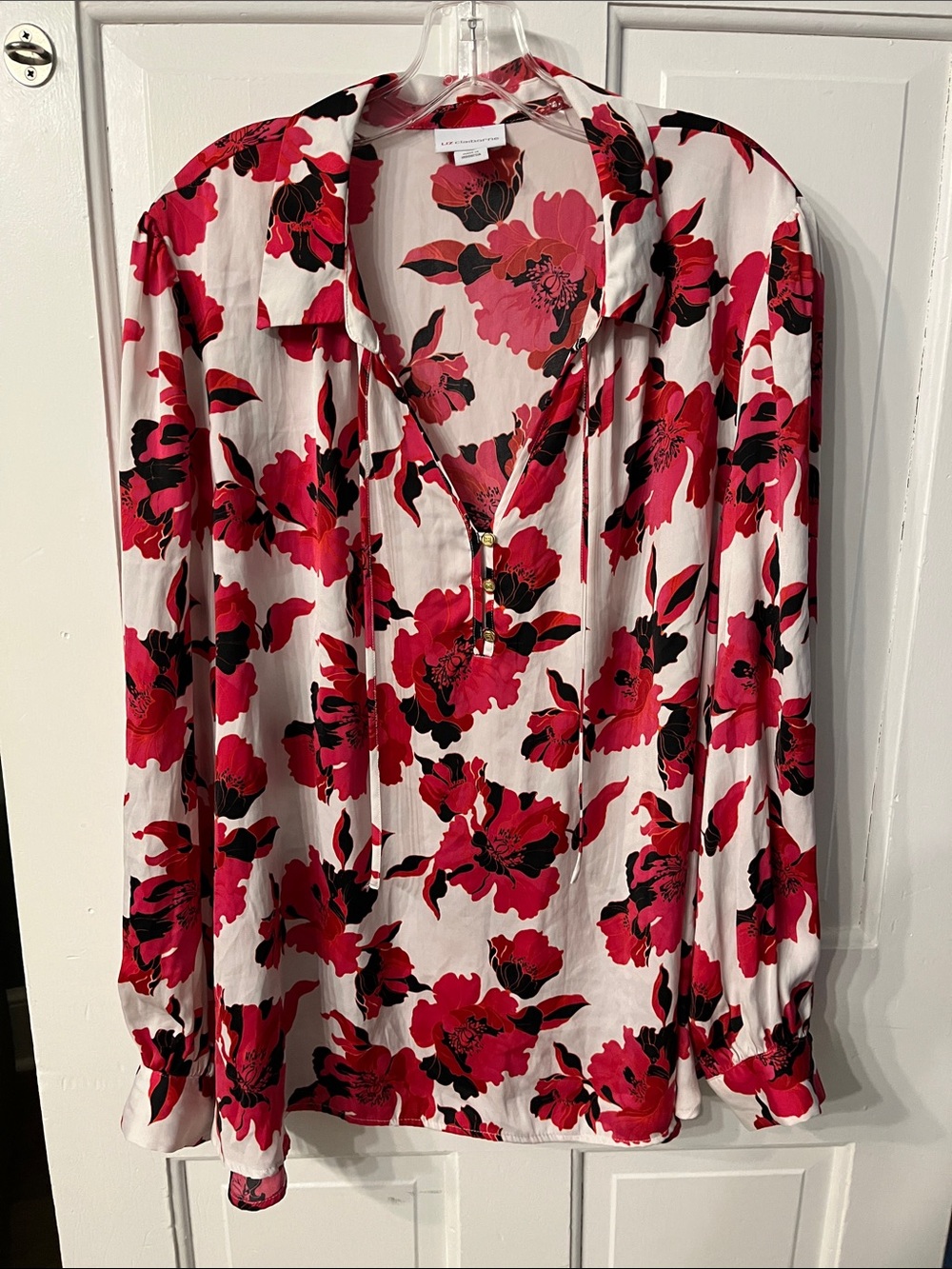 Liz Claiborne 2X Tunic Blouse Pink White Floral